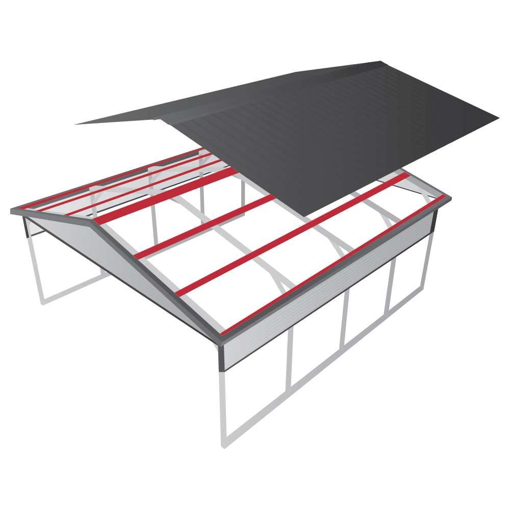 Disassembled carport building vector, highlighting hat channels
