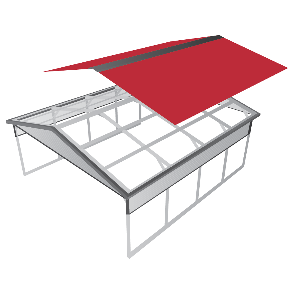 Disassembled carport building vector, highlighting metal roof panels